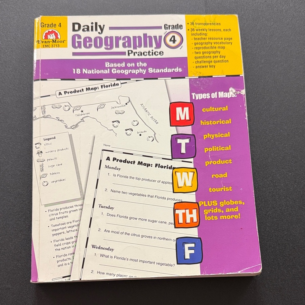 Vintage 2004 Evan-Moor Grade 4 Daily Geography Practice Book
